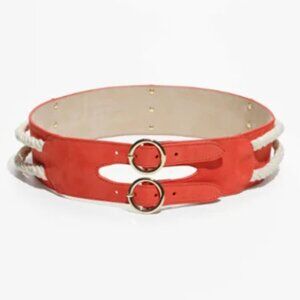 & Other Stories Coral Orange Suede Leather & Rope Double Buckle Belt | Size M